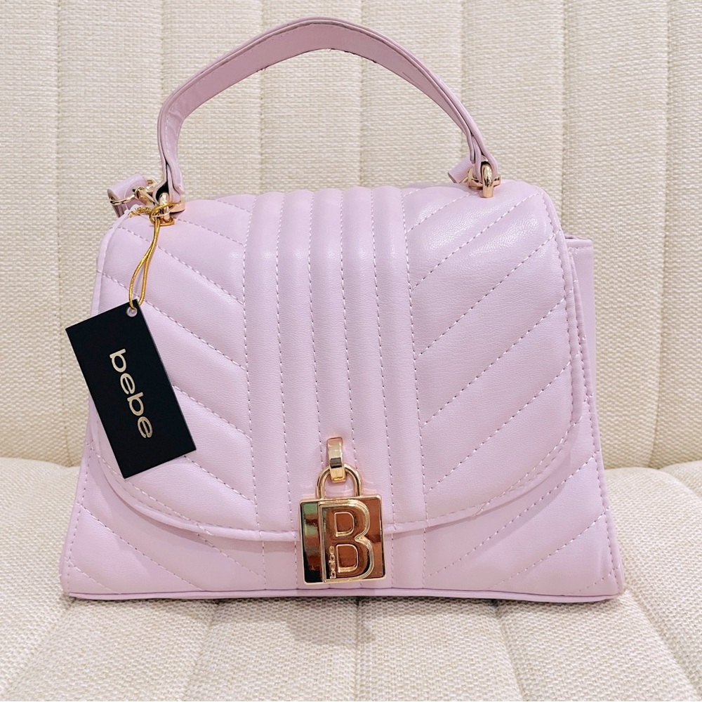 NEW Bebe Aerin Top Handle Satchel Dusty‎ Pink Quilted Chevron Crossbody Bag